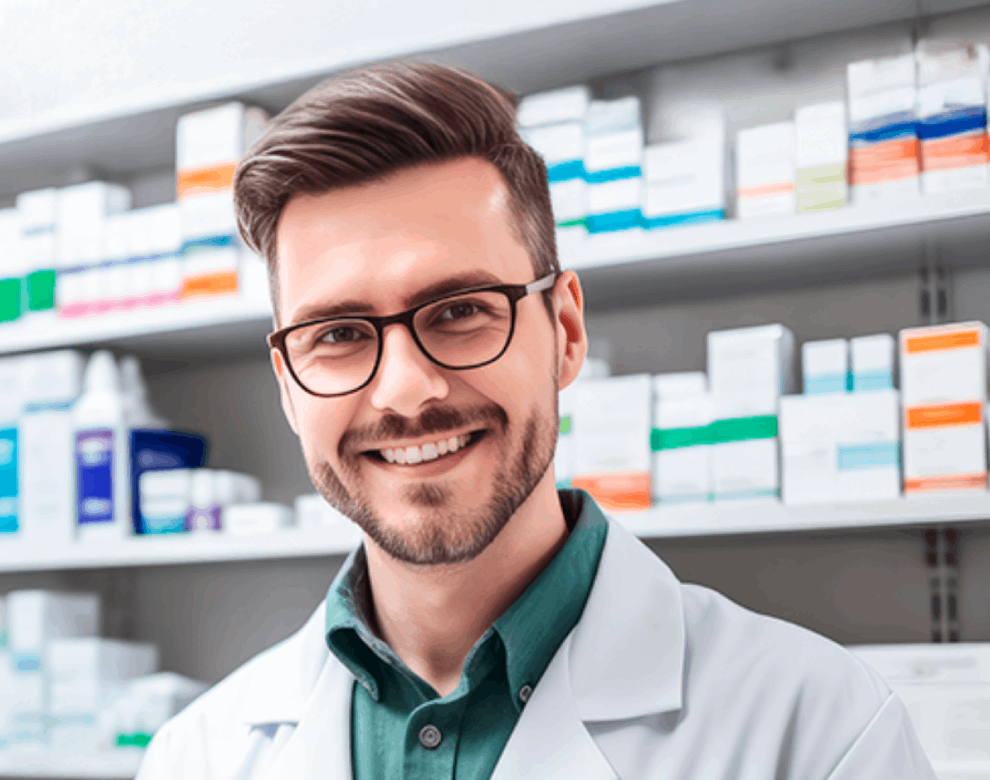 Apotheker vor Regalen